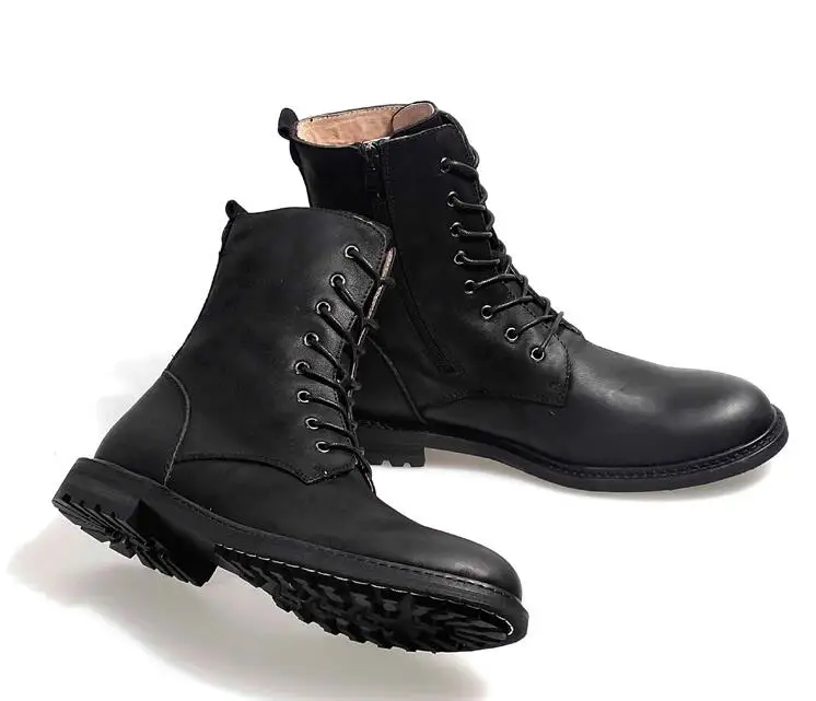 Ботинки мужские из натуральной кожи на шнуровке с боковой молнией|Ботинки| |