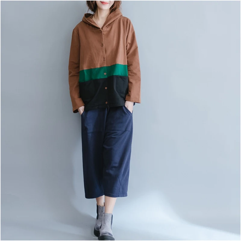 Elseisle/Женские топы в Корейском стиле Лоскутные толстовки винтажные с длинными