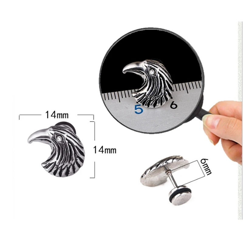 Серьги-гвоздики из нержавеющей стали в стиле ретро с орлом и кристаллами 1 шт. |