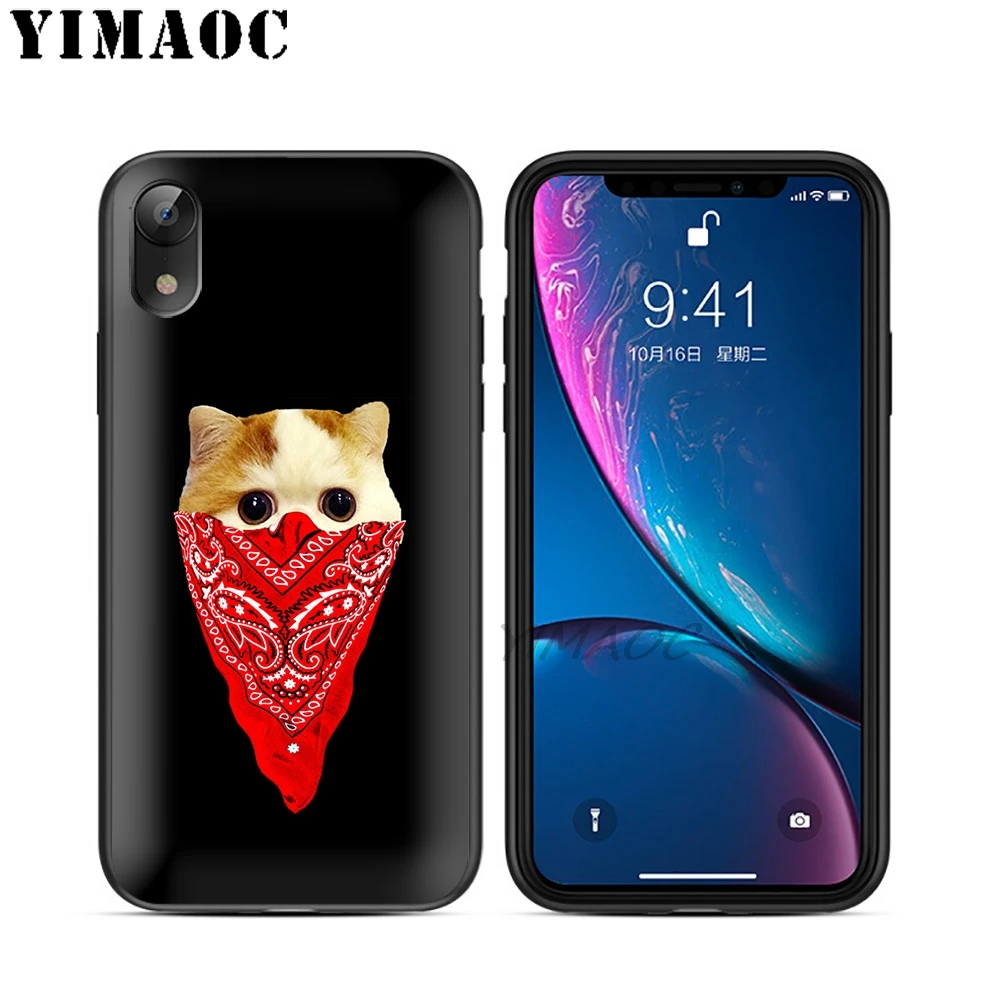 YIMAOC Кот-Гангстер бандана Мягкий ТПУ Черный силиконовый чехол для iPhone X или 10 8 7 6S