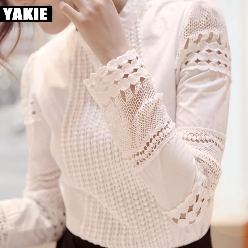 Офисная элегантная женская рубашка OL хлопковая ажурная кружевная белая рабочая