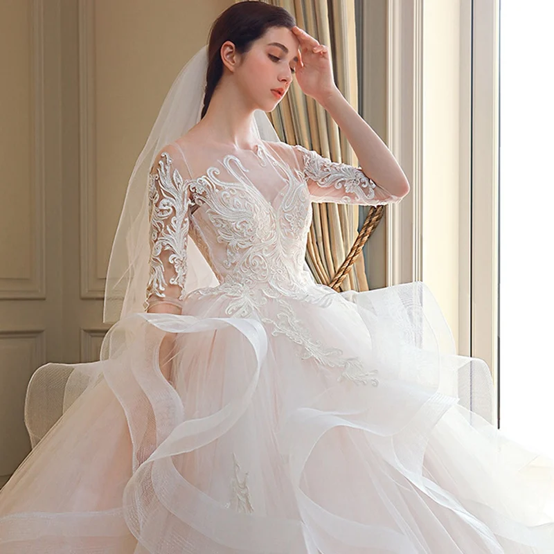 Свадебное платье белое кружевное невесты свадебное длинное vestido de noiva TS485