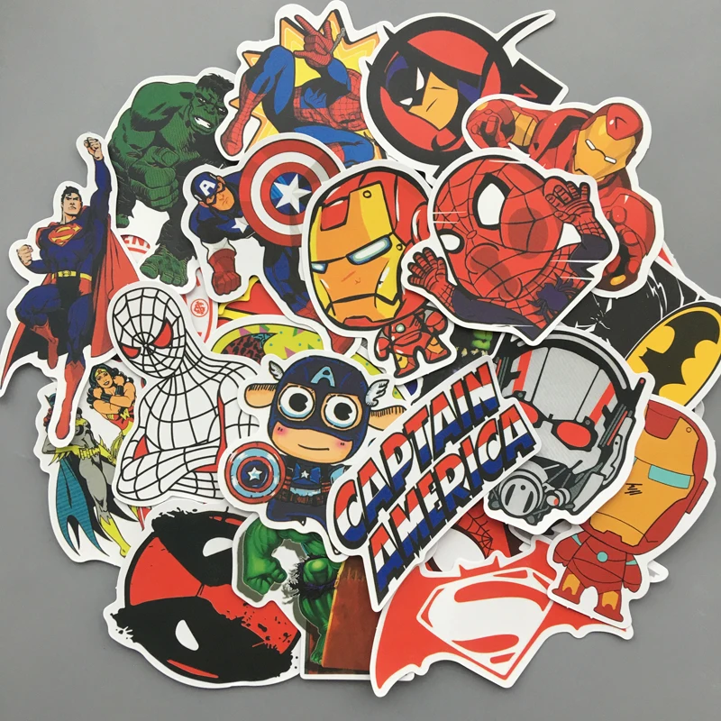 50 шт. милые водонепроницаемые супер наклейки герои для MARVEL DC наклейка в стиле граффити для скейтборда багажа ноутбука блокнот "Гитара" автомобиль