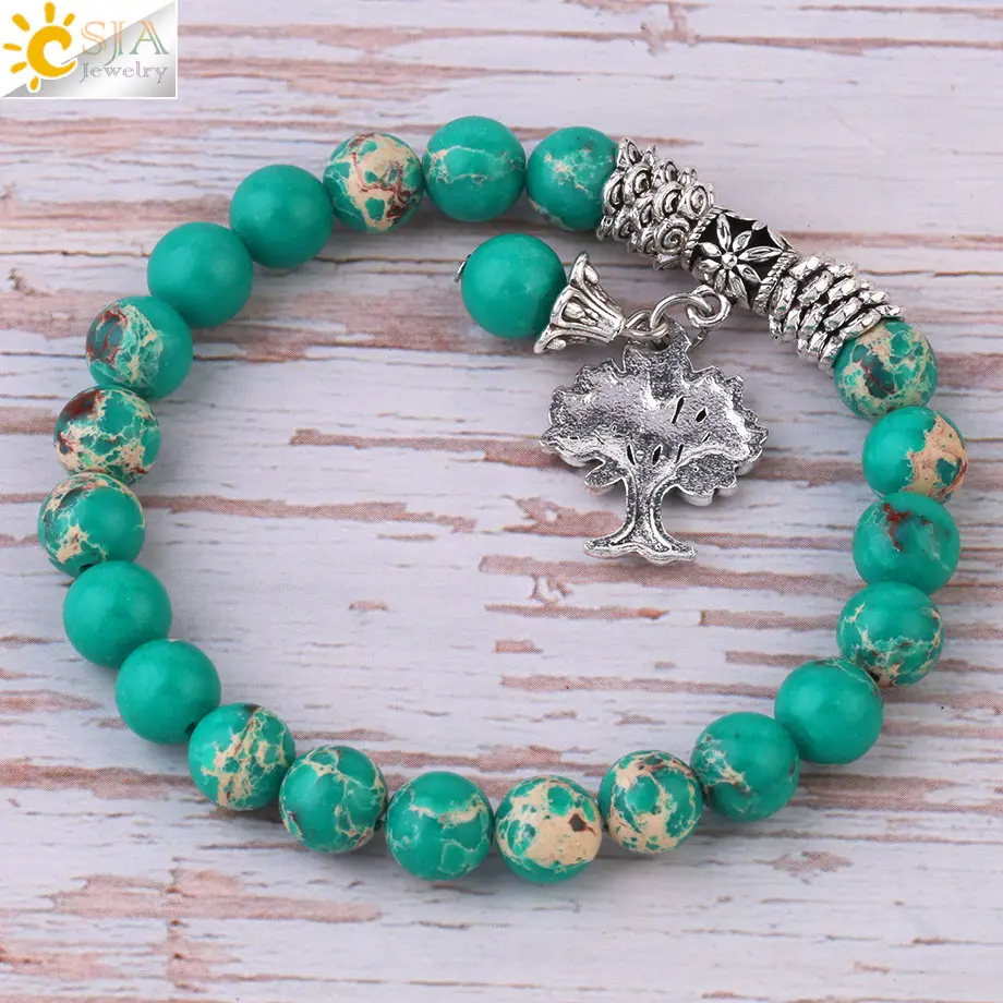 Круглые бусины CSJA 8 мм амулетные браслеты для женщин и мужчин эластичные из