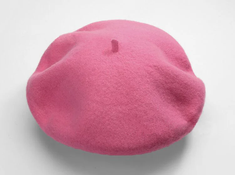 deep pink Высокое качество, чистая шерсть, Женский вязаный берет, зимний теплый женский Британский стиль, женский берет художника, одноцветные шапки - Цвет: deep pink