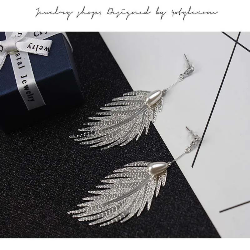 Креативные перьевые экологические жемчужные серьги с гальваническим покрытием