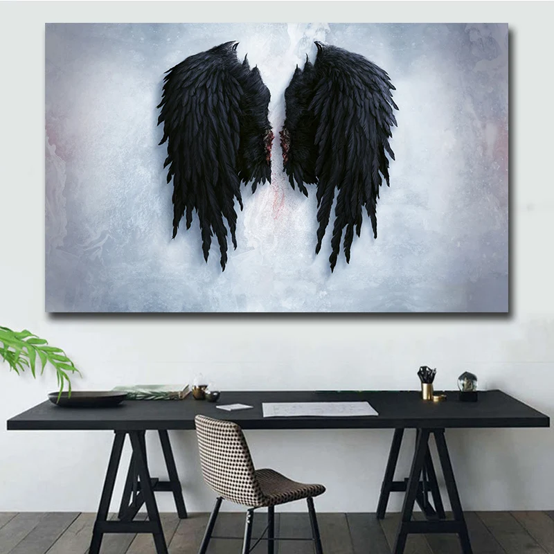 GOODECOR черные ангельские крылья, холст, живопись, большой размер, Настенная картина, художественная работа, украшение для дома, настенный плакат, принт, Cuadros Decoracion
