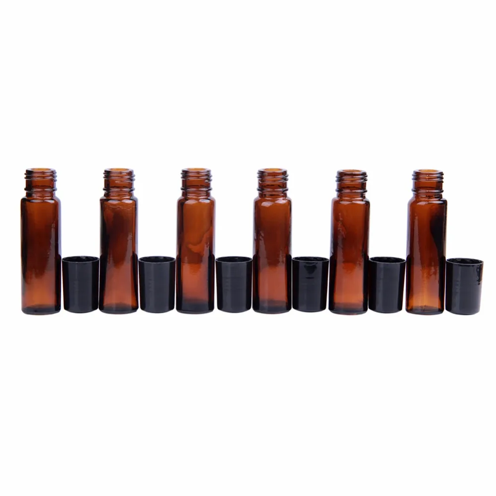 

10pcs Empty Amber Glass Essential Oil Bottle Vials Perfume Aromatherapy Bottles 10ml Black Caps