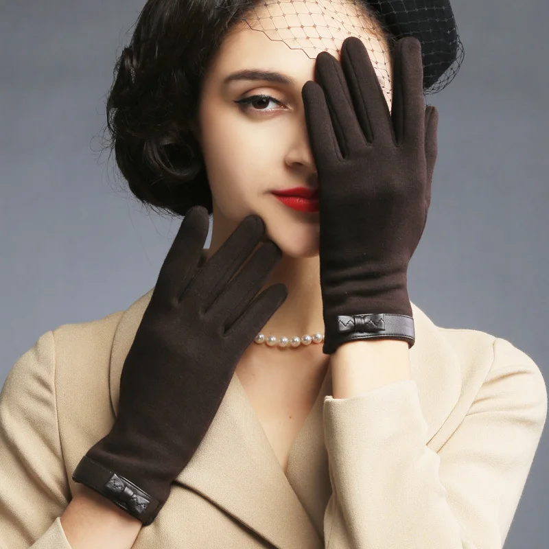 2018 новые плюшевые женские винтажные теплые хлопковые кожаные перчатки с