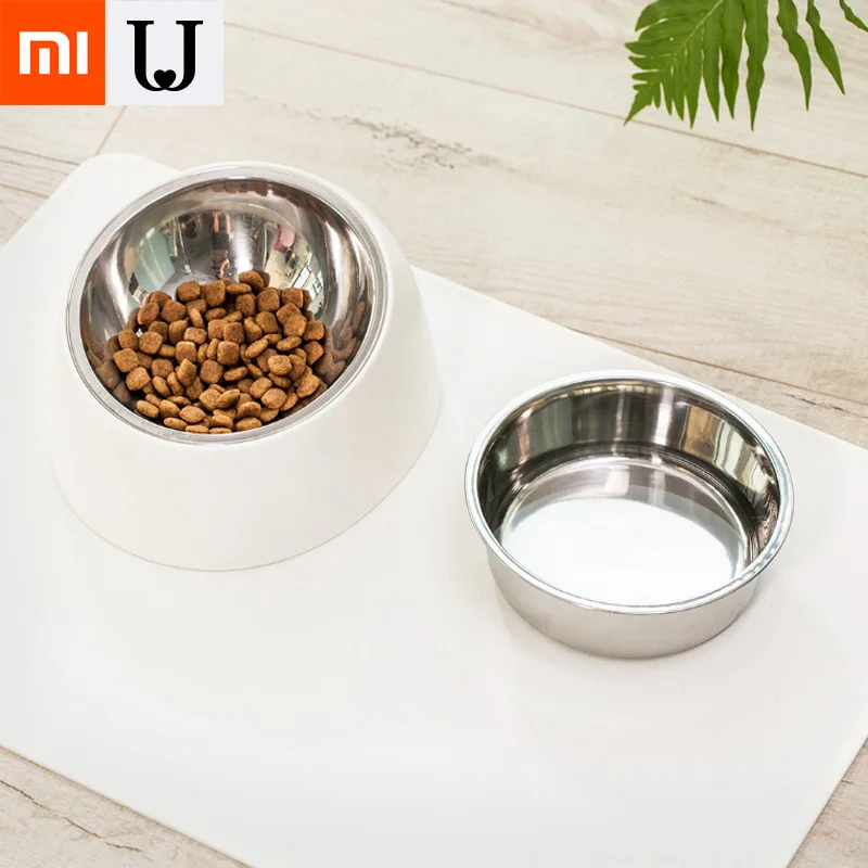 Миска для собак из нержавеющей стали Xiaomi Youpin, миска для собак, щенков, кошек, питье, вода, наклонная кормушка с нескользящей подошвой, миски для кормления
