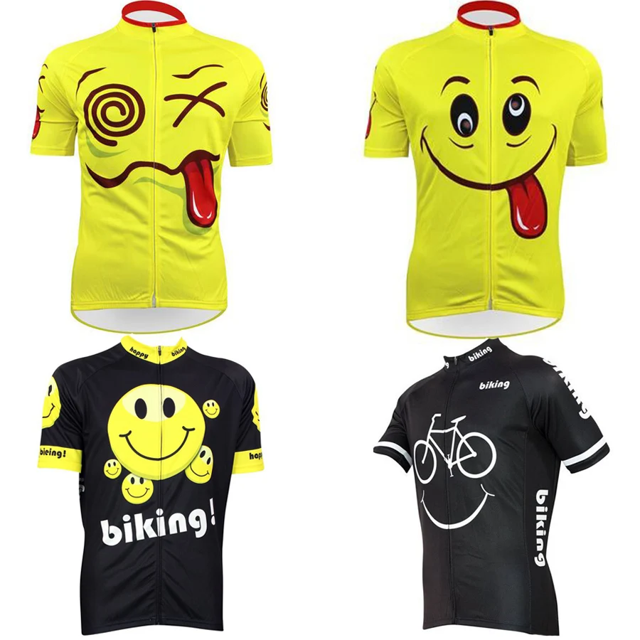 2017 NEW biking jerseys sleeve funny face smile cycling clothing men yellow /black bike wear Arbitrary choice | Спорт и развлечения