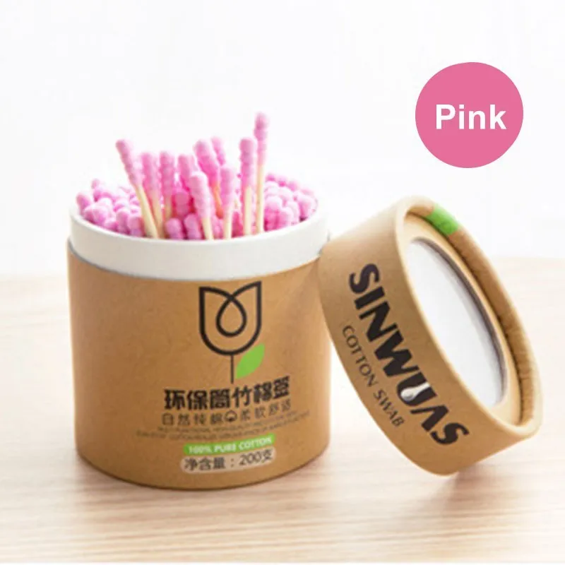 pink 200 шт Двухсторонние бамбуковые ватные палочки деревянные палочки уши глубокое очищение полости рта клей щетка микрощетка деревянные ватные палочки Уход за волосами - Цвет: pink