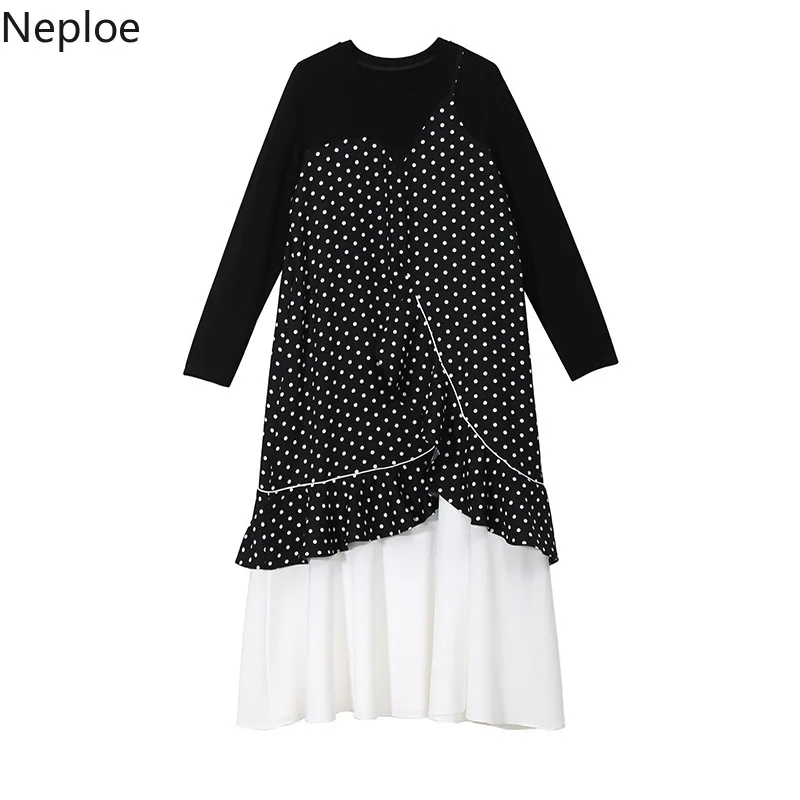 Neploe 2019 весенне-летнее женское платье в горошек с асимметричными оборками стиле