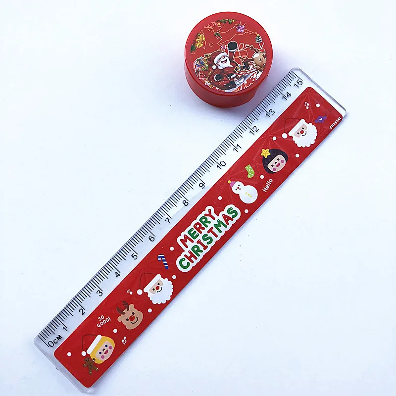 Cute Christmas Stationery Set Pencil Ruler Earser Sharpener Pencil Case 6 In 1 Stationery Set For School Girl And Boy Gift Prizs