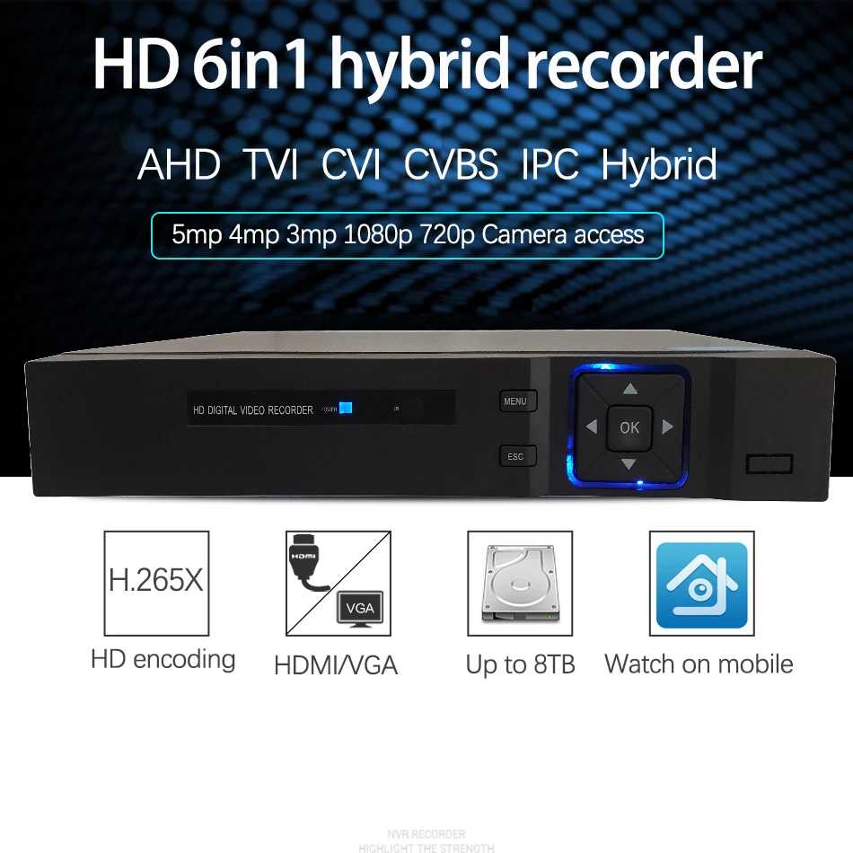 Jvtsmart AHD DVR 4 канала 8 каналов H.265 5mp м Гибридный видео регистратор CCTV CVI TVI аналоговый