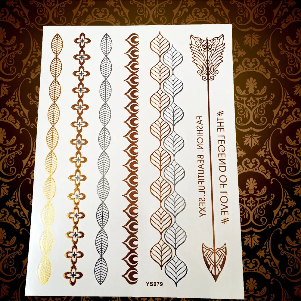 1 шт. горячая девушка сливы конструкции золото поддельные металлик татуировки