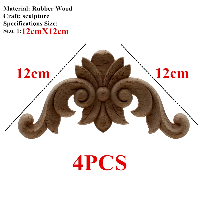 12cmX12cm 4 шт. VZLX Винтаж Неокрашенная древесина Резные углу накладка аппликация, рама для домашней мебели Стены Двери шкафа декора ремесла - Цвет: 12cmX12cm