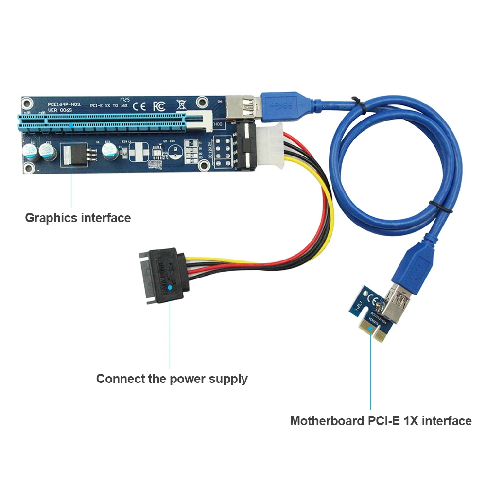 

6pcs VER006S PCI-E Riser Card PCI E USB3.0 1x to 16x Cable Graphics Express Card Riser Extender for Bitcoin Mining Miner Machine