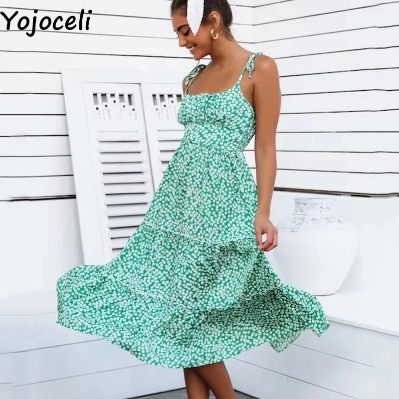 Yojoceli/платье на бретелях с цветочным принтом женские летние элегантные вечерние