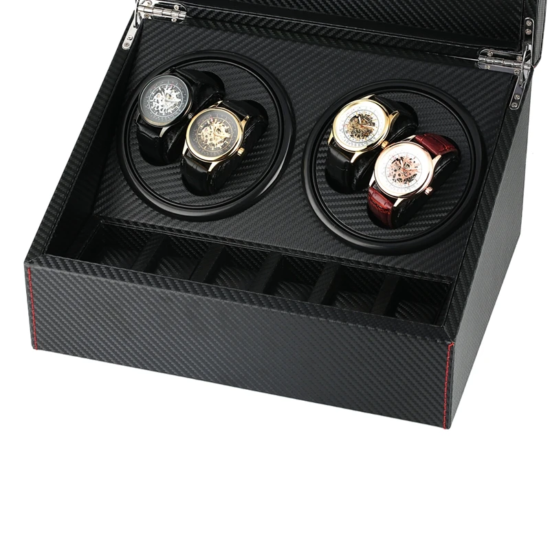 6+4 Double Head Automatic Winding Watch Winder Carbon Fiber Quiet Motor Storage Box Watch Collection Display Jewelry Winder Box