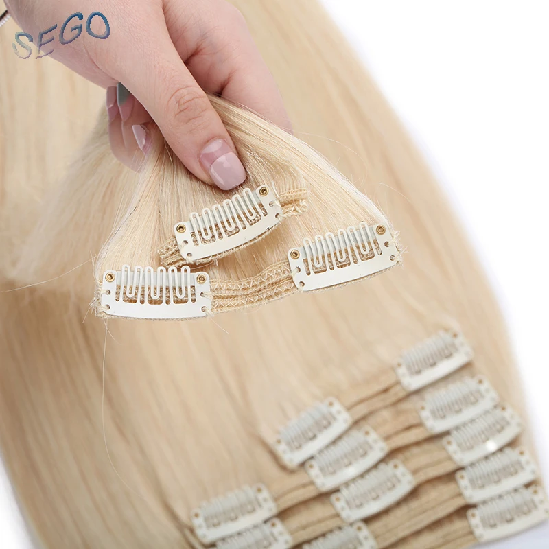 SEGO 1"-24" 110 г-170 г Прямой зажим синтетических Пряди человеческих волос для наращивания 8 шт./компл. волосы на клипсах с двойной прядкой из Non-Remy человеческих волос на зажимах
