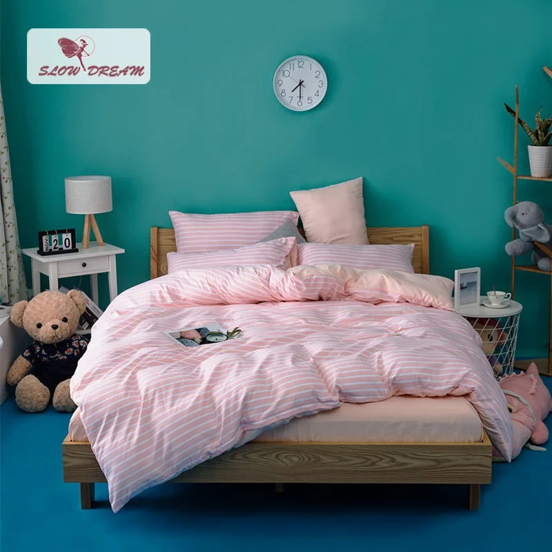 SlowDream розовые полосатые постельные принадлежности набор двойное одеяло