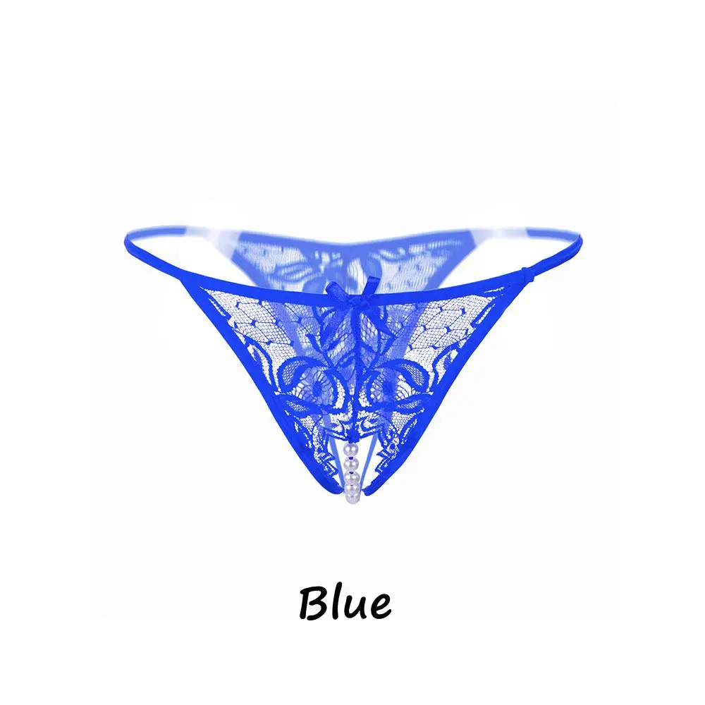 blue Женское сексуальное розовое нижнее белье с жемчужинами, сексуальные кружевные прозрачные трусики, Эротические трусики танга, стринги, нижнее белье с вырезами - Цвет: blue