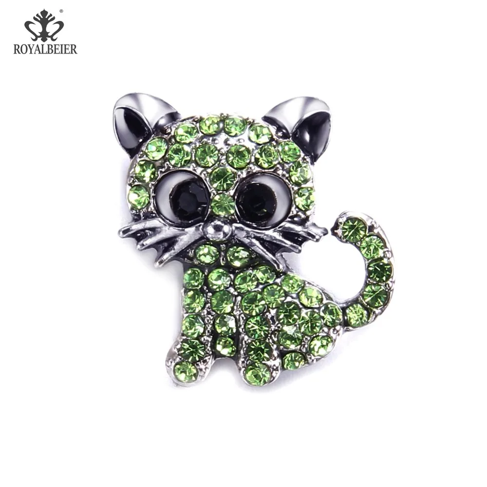 

RoyalBeier 5 Cute Cat Snap Button Wth Rhinestone Animal Metal Snap Button 18mm Colorful DIY Charms For Snap Bracelet Jewelry