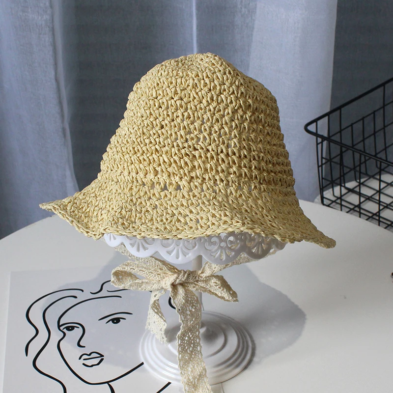 Ручной работы летние детская соломенная шляпа обувь для девочек кружево