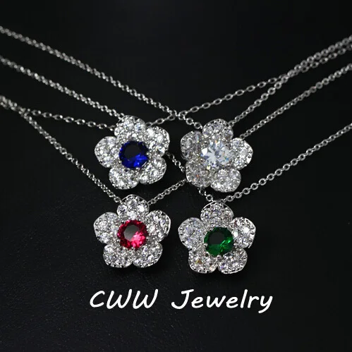CWWZircons модное ожерелье из белого золота в форме Красного цветка ААА + Швейцарский
