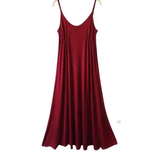 wine red Летняя ночная рубашка, женская сексуальная ночная сорочка на бретельках без рукавов, женская одежда для сна, хлопковая одежда для сна, женская домашняя ночная рубашка - Цвет: wine red