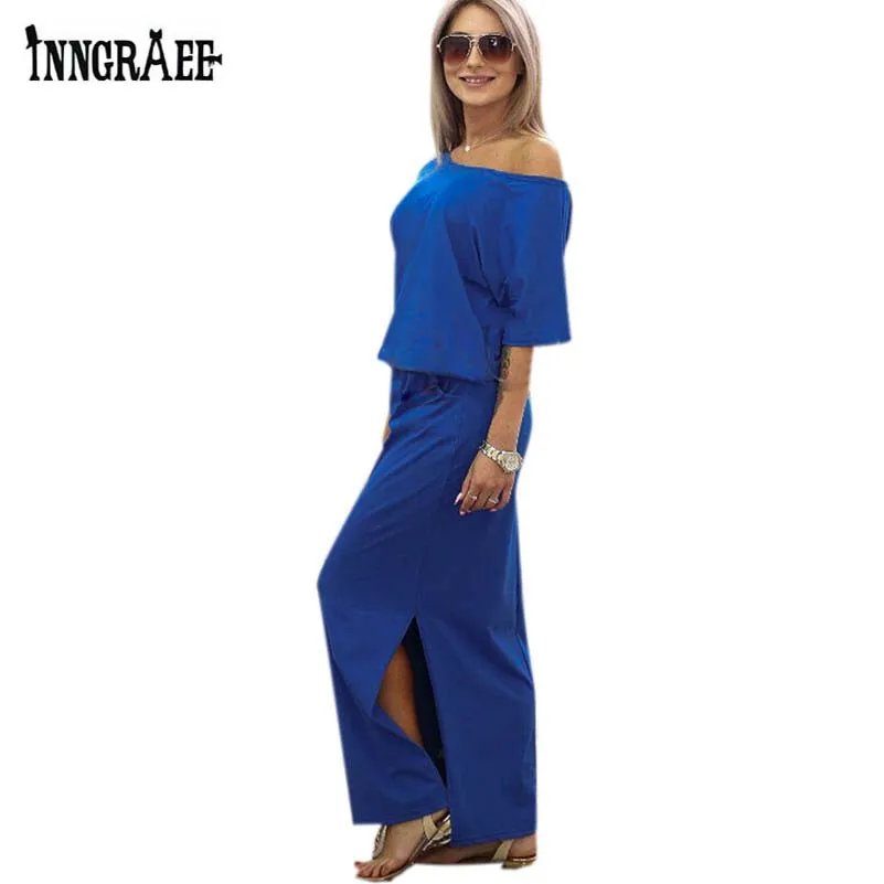 Женское пляжное платье Inngraee повседневное свободное до пола с разрезом по бокам