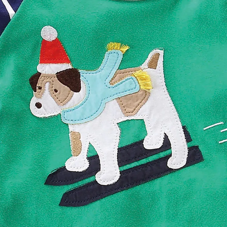 

Christmas cotton little dog skiing boutiqut boy raglan long sleeve tops