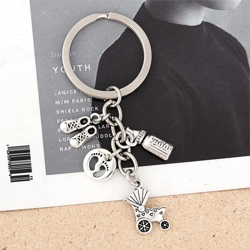 

1Pc Lovely Baby Cart Milk bottle Keychain Cute Shoes Mother Cradling Theme Keychain Mother's Day Souvenir Jewelry E2690
