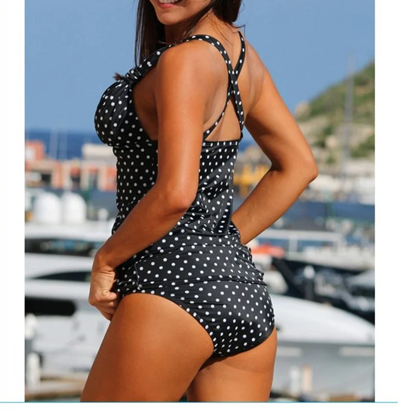 Женский раздельный купальник в горошек танкини стиле ретро пляжный купальный