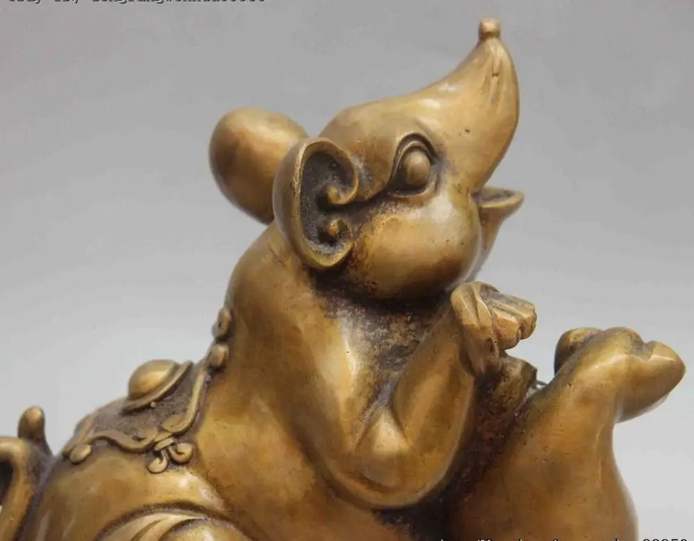 

China Folk Bronze Copper Wealth Money Bottle Gourd Ruyi Zodiac Mouse Rat Statue