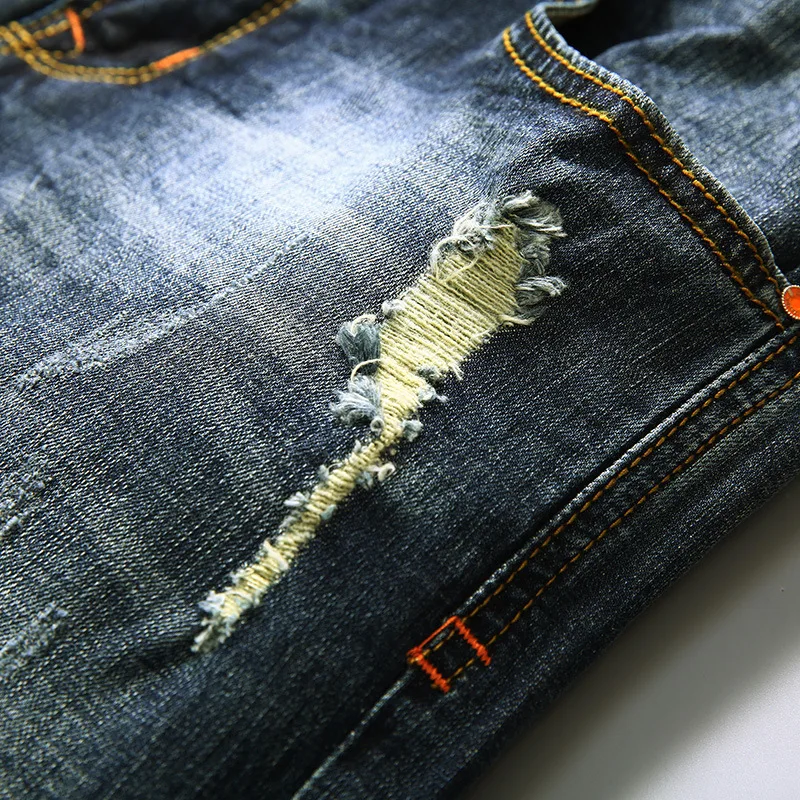 

Men Stylish Hole Jeans Slim Hole Frayed Denim Pants 2019 New Fashion Hiphop Skinny Jeans Streetwear Keen Length Pants