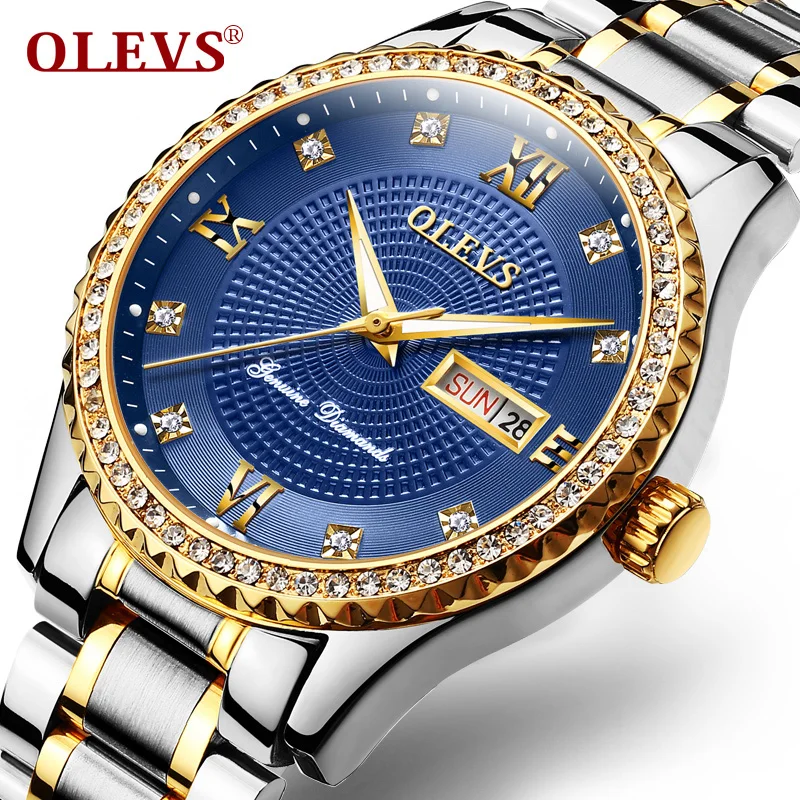 2018 OLEVS роскошные часы с бриллиантами для мужчин Календарь Неделя светящиеся