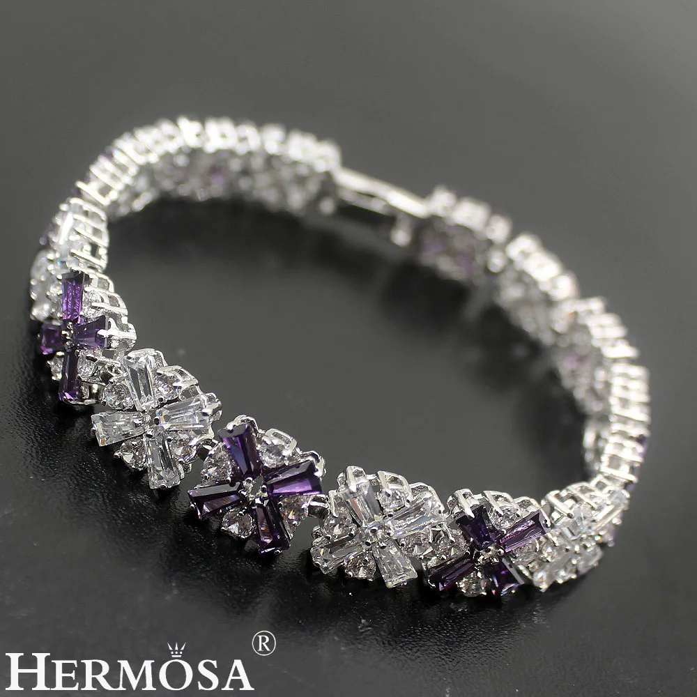 2 цвета Блестящий Белый Фиолетовый Снежинка стиль Hermosa 925 Серебряный Ювелирный Браслет 18 см Красивая Женская Праздничная подарок на день рождения