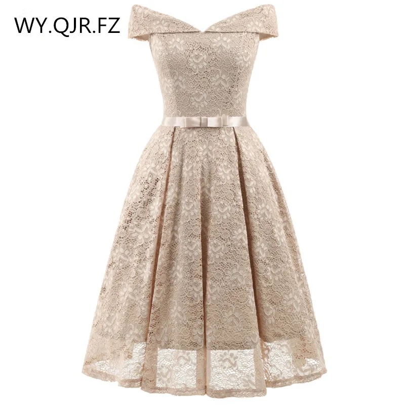 Apricot CD1603G# зеленое платье с вырезом лодочкой и бантом, кружевное сексуальное короткое платье подружки невесты, свадебное платье, платье для выпускного вечера, одежды - Цвет: Apricot