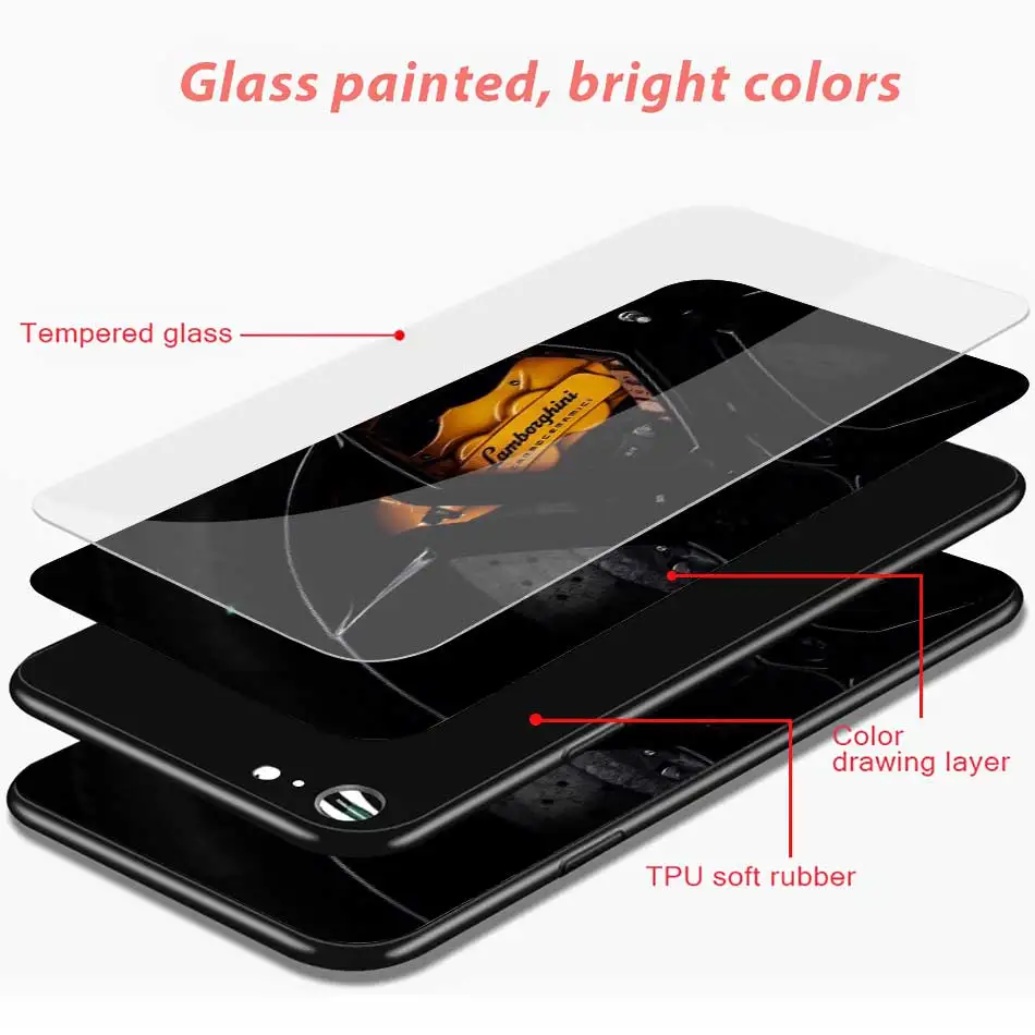 Чехол из закаленного стекла для приборной панели колеса автомобиля для Apple iPhone XR 7 8 6 6S Plus X XS MAX, чехол для мобильного телефона с мягким краем