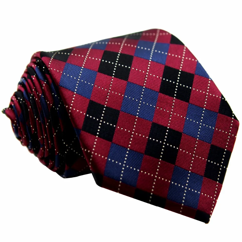 

Checked Burgundy Red Navy Blue Black Mens Ties Neckties 100% Silk Jacquard Woven Wholesale Brand New