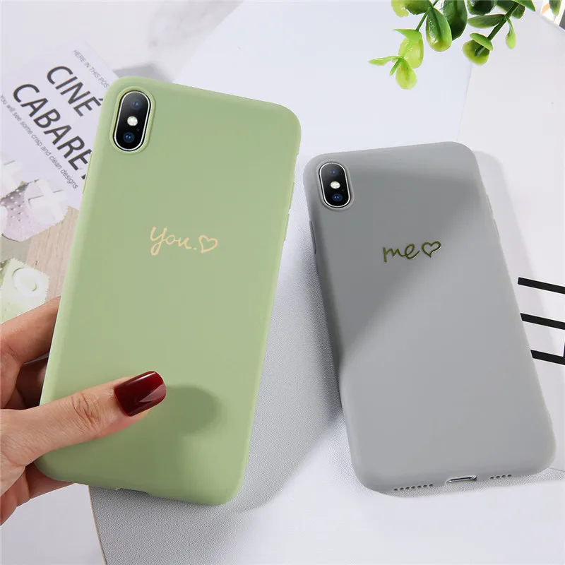 KJOEW пары любящее сердце чехол для iPhone X XS XR Xs Max 8 7 6 6s плюс Твердые Цвет Письмо