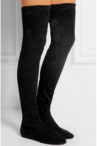 Goedkoop 2016 Fashion Designer Suède Dij Hoge Laarzen Vrouwen Stretch Over De Knie Laarzen Herfst Winter Schoenen Voor Kerstcadeau