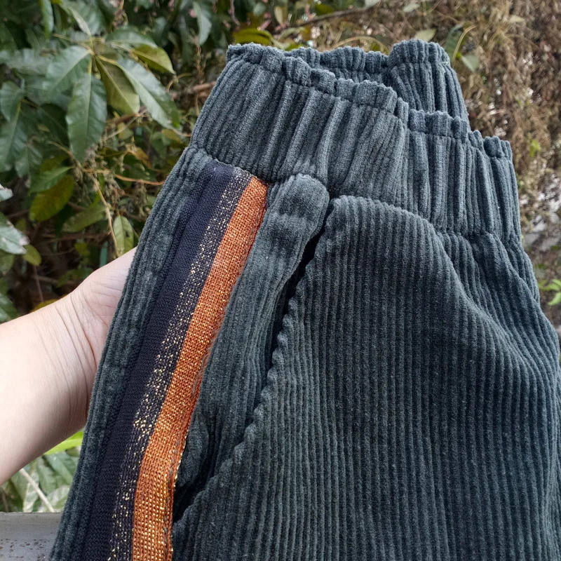 

2019 High quality Women Corduroy Pants Autumn and Winter style Casual High Waist Thicken Wide Leg chic Cotton Trouser