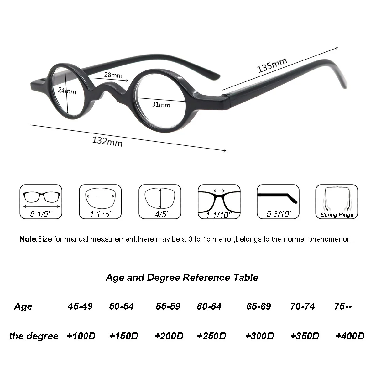 

Small Vintage Reading Glasses Men Women Readers Round Retro Presbyopic Glasses Full Frame +1+1.5+2+2.5+3+3.5