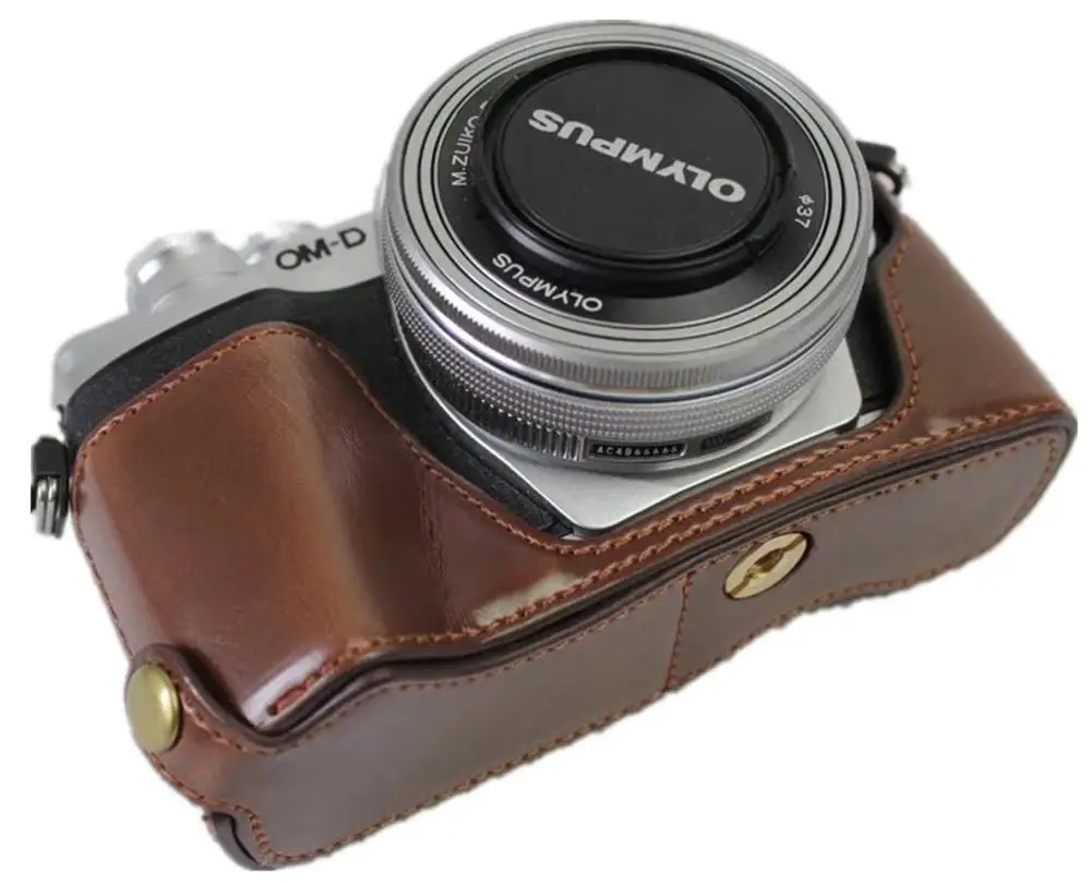 Coffee PU кожаный получехол для Olympus OM-D OMD E-M10 Mark II EM10 M2 EM10II камера батарея открытие - Цвет: Coffee