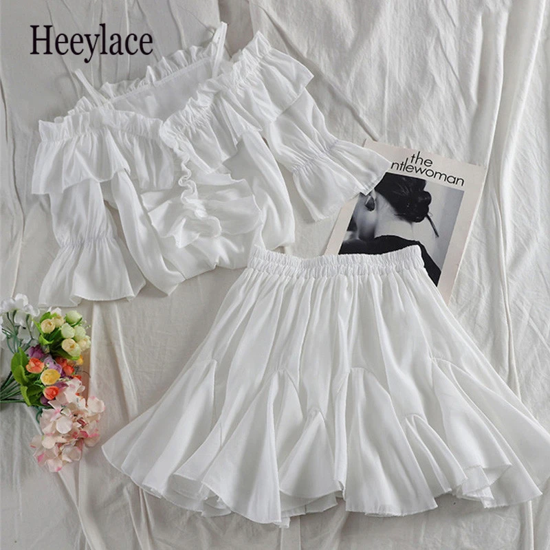 Женский комплект из 2 предметов короткий топ с вырезом лодочкой и расклешенными рукавами плиссированная