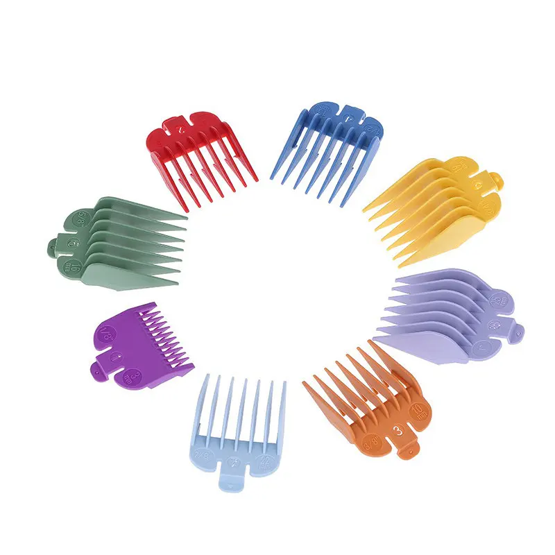 8Pcs Trimmer Limit Comb Set Barber Dedicated Color Electric Scissors oil slick carving Professional New Hair Salon Cutting Tools | Красота и
