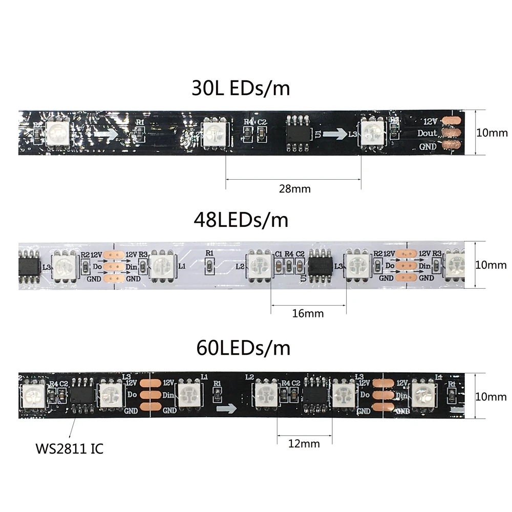 1 м 2 3 4 5 WS2811 5050 SMD RGB лента Адресуемая 30/48/60 светодиодов/м чёрно белые печатные платы